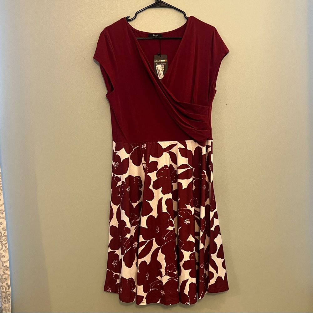 Elegant Burgundy and White Floral Midi Dress